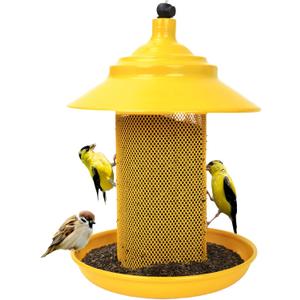 Finch Feeder - All-Metal Squirrel Proof Thistle Nyjer Seed Bird Feeder for Outdoors, 2.5LB Capacity, Powder-Coated Rust Resistant Mesh Design for Goldfinches & Small Birds Yellow