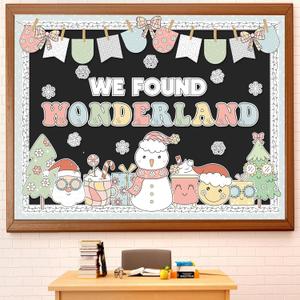 2 x Funrous Winter Wonderland Bulletin Board Decorations Set - Winter Classroom Decoration January Bulletin Boards Snowflake Pastel Groovy Snowman Xmas Cutouts for Christmas Holiday School Wall Decor