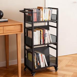 Book Cart Heavy Duty Double-Sided with Silent Wheels,3 Magnetic Book Supports Living Rooms, Sofas, and Beds Library Cart, Slanted Bookshelf Study Rooms