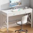 ChooChoo Computer Desk Study for Home Office, Modern Simple 40 Inches Desk with Drawers, Makeup Vanity Console Table, White