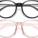 Gaoye 2 Pack Blue Light Blocking Glasses, Retro Round Eyewear Frame Anti Eyestrain Computer Glasses for Women Men - GY1688 (Black+Pink)