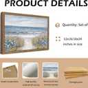 Wood Framed Coastal Beach Wall Art, Vintage Floral Ocean Landscape Canvas Wall Decor Paintings, Blue Boho Farmhouse Coastal Posters Prints Pictures for Living Room Bedroom Bathroom 16x24 Inch