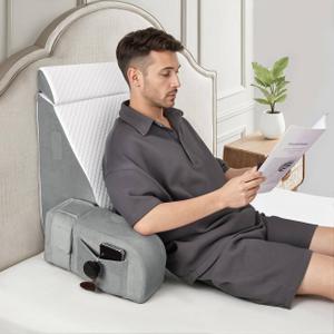 Reading Pillow for Sitting in Bed Adult, Back Pillow for Bed Sitting up, Reading & Bed Rest Pillows for Watching (White/Gray)