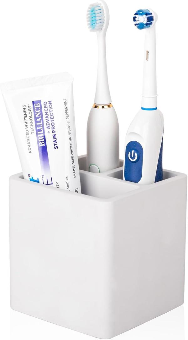 Diatomite Toothbrush Holders for Bathrooms, Electric Toothbrush and Toothpaste Holder 3 Slots Tooth Brush Organizer for Bathroom Countertop, Shower, Vanity - Grayish White