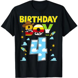 Western Family Birthday Boy Shirt 4 Cowboy 4th Birthday T-Shirt (Small, Black)