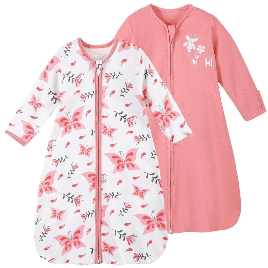 Yoofoss Baby Sleep Sack 12-18 Months Long Sleeve Wearable Blanket Baby 100% Organic Cotton 2-Way Zipper 0.5 Tog Toddler Sleeping Sack, Lightweight(Large)