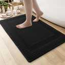 AMOAMI Waffle Bath-Mat, Absorbent Bath Mats for Bathroom Non Slip, Machine Washable Bathroom Rugs with Tassels Ultra Soft Boho Bath Rugs for Floor 24"x36" Black