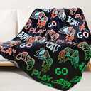 ORDM Glow in The Dark Blanket Boys Gaming Controller Throw Blanket Game Controller Easter Gifts for Boys Toys Age 1-15 Years Old Birthday Gifts Room Decor Luminous Blanket (Game, 50 x 60 inches)