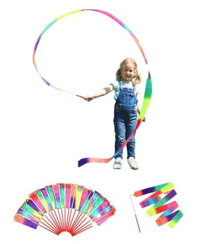 dervea 8  Pack Ribbon Dancing Wands Party Favors for Kids, Rainbow Birthday Decorations, Princess Party Supplies, Girls Party Games, Gymnastics Goody Bag Stuffers (Rainbow)