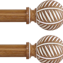2 Pack Wood Curtain Rods 48 to 84 Inch,1 Inch Boho Adjustable Curtain Rod,Imitation Wood Grain Leaf Window Curtains Rods,Farmhouse Rustic Heavy Duty Drapery Poles,Brown Drapery Rod Set 36-88"