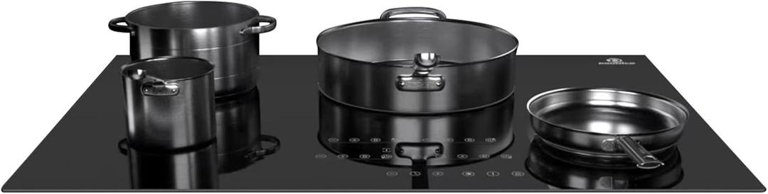 Induction Cooktop, 4 Burner with Boost, 30 Inch Electric Cooktop, Including Flexi Bridge Element, Max Power 4000W, 240V Fast Heat Induction stove, Screen-printed circular texture