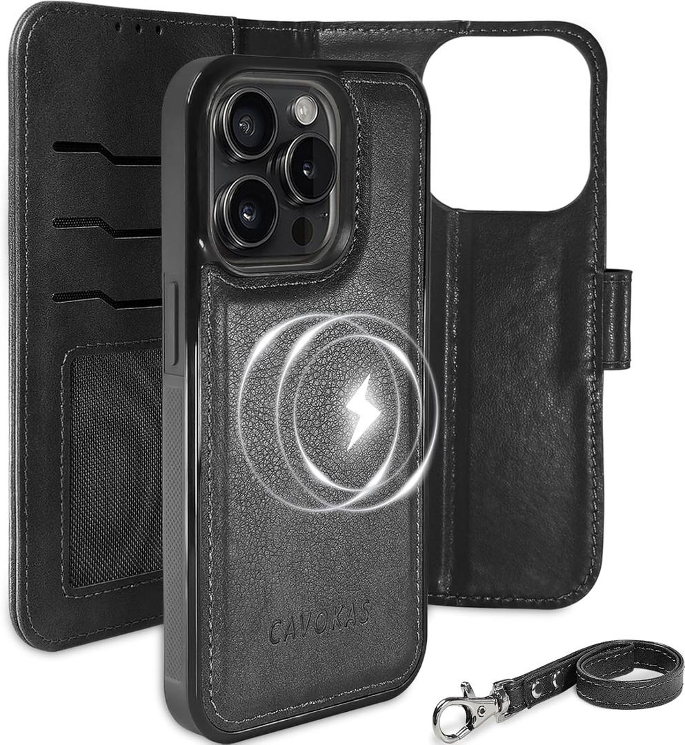 Case Wallet for iPhone 15 Pro Wallet Case with Card Holder, Detachable Magnetic Leather Flip Cover, Compatible with MagSafe Wireless Charging, Kickstand Shockproof Cover 6.1 Inch, Black