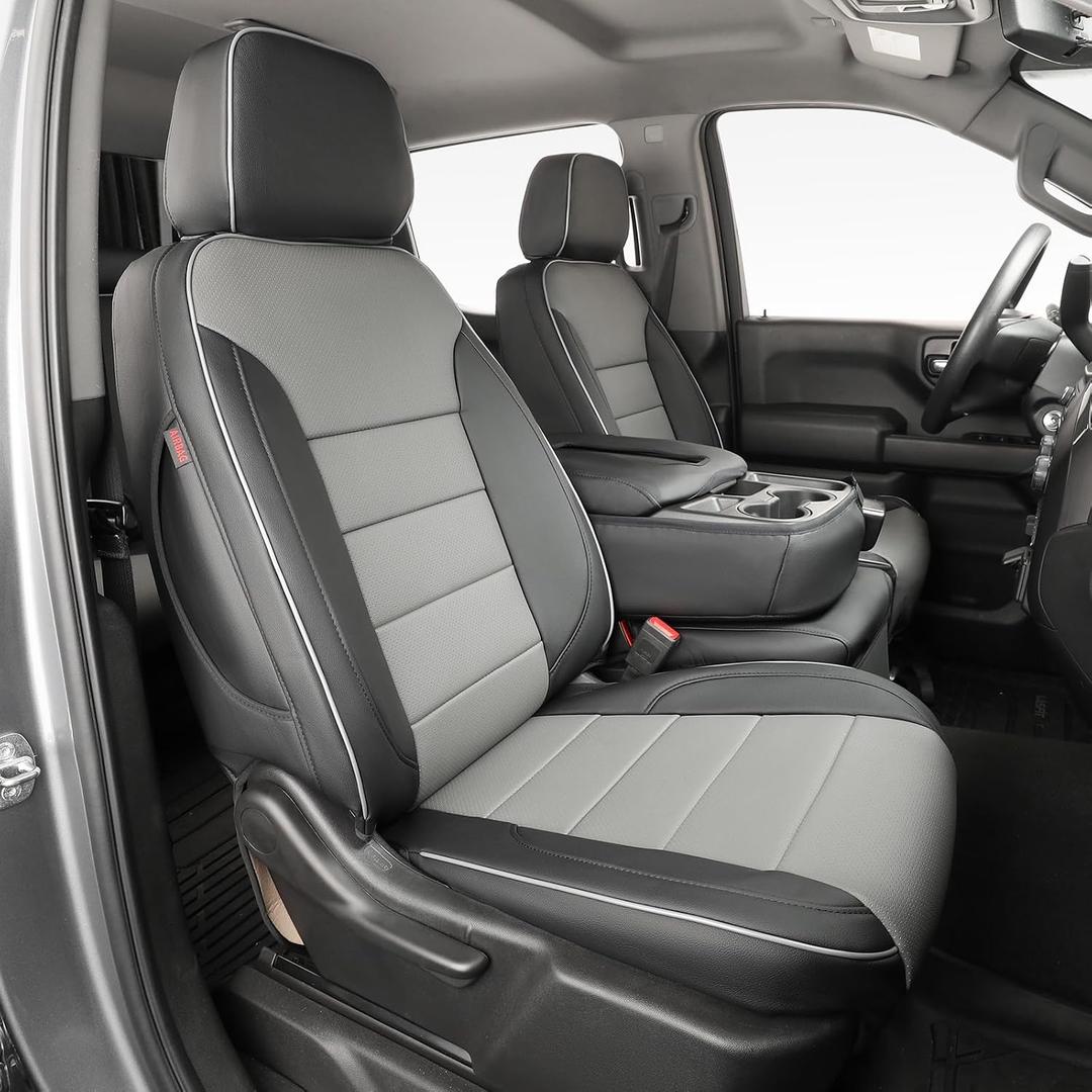 EKR Silverado Seat Covers Custom Fit for (Crew Cab) 2019-2026 Chevrolet Silverado 1500/1500 Limited/HD 2500/3500, Rear Row W/No Armrest,Faux Leather(Black/Gray)