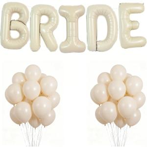 40Inch BRIDE Balloons-White Sand Balloons with Large Cream White BRIDE Foil Banner Letter Sign for Wedding Bridal Shower Engagement Bachelorette Party Decorations
