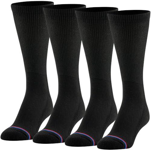 MediPeds unisex-adult Crew Socks With Non-Binding Top and Cushion, Multipairs, Black (4-pairs), Shoe Size: Men's 7-12; Women's 10-13