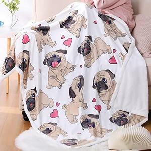 Famitile Love Pug Blanket, Twin Size Puppy Fleece Blankets Super Soft Fuzzy Stuffed Grey Animal Throw Gifts for Pugs Lovers Women Girls Boys and Adults Dog Decor (Pug, 60" x 80")