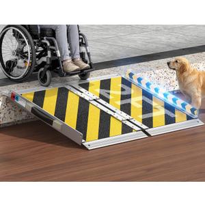 2 FT Portable Wheelchair Ramp, 800LBS Capacity Foldable Aluminum Handicap Ramps with Handle, Ramps for Wheel Chairs for Home Steps, Doorway, Threshold, Front Porch, Entry (Yellow-Black, 2FT)