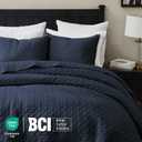 palassio Navy Blue 100% Cotton Quilt King Size Bedding Sets with 2 Pillow Shams, Textured Lightweight Soft Bedspread Shabby Chic Coverlet, Quilted Comforter Bed Cover for All Season, 3 Pieces