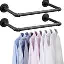 Industrial Pipe Clothes Rack Set of 2, 21 Heavy Duty Wall Mounted Clothing Rack Multi-Purpose Garment Bar, Space-Saving Hanging Rod for Laundry Room,Closet Storage