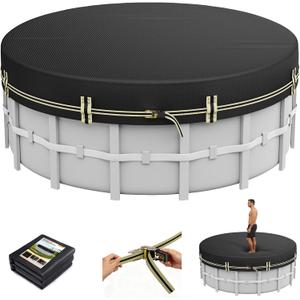 8 FT Round Pool Covers for Above Ground Pools, 500D Pool Solar Cover with Fast Tightening Ratchet, Stock Pool Tank Cover Ideal for Waterproof Dustproof Windproof
