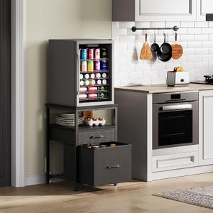 Herture Mini Fridge Stand with 3 Storage, Mini Fridge Cabinet, Beverage Fridge Table, Heavy Duty 18.11" L* 18.11" W Tabletop, for Dorm, Apartment,Office, Bedroom Black HB03BXB