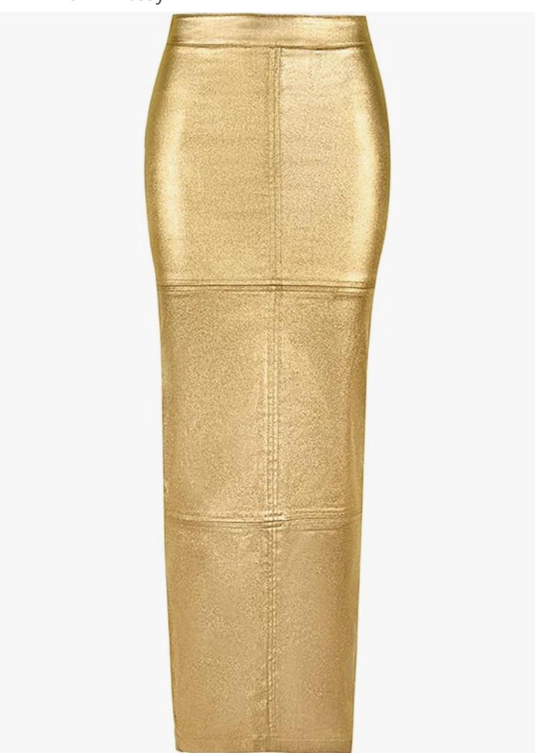 LEOROO Long Skirts for Women Trendy High Waisted A Line Business Casual Leather Maxi Skirt with Slit Dressy, S