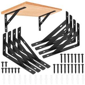 Heavy Duty Shelf Brackets - 12 Pcs L Shaped Metal Wall Mount Shelves Support for Floating Shelves (3.7 x 6 inch)