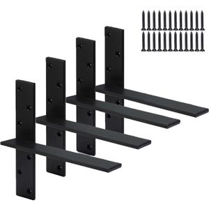 (4-Pack) Hanging T Floating Shelf Bracket, 12" Lx2 W Heavy Duty Steel Knee Wall Hidden Granite Countertop Support Floating Bracket Hardware for Cabinets, Granite, Dishwasher, Bench Seats Vanities