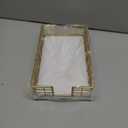 Wican Guest Towel Holder Tray for Bathroom, Oak and Iron Napkins Holder for Powder Room Dinning Table Wooden Basket for Disposable Paper Hand Towels Gold and White (9.06 x 5.51 x 2.56 inchs)