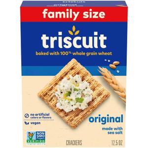 Triscuit Original Whole Grain Wheat Crackers, Vegan Crackers, Healthy Snacks, Lunch Snacks, Family Size, 12.5 oz (EXP 06/05/26)