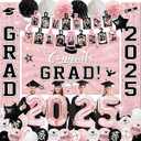 2025 Graduation Decorations, Pink Themed Class of 2025 Decorations Set, Congrats Grad Backdrop, Photo Banner, Door Banner, Balloons and Pom Poms Supplies for High School College Graduation Party