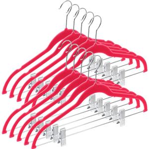 Home-it 10 Pack Clothes Hangers with clips Pink Velvet Hangers use for skirt hangers Clothes Hanger pants hangers Ultra Thin No Slip