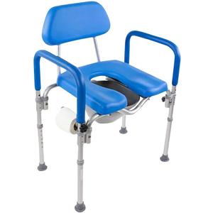 Dignity Ultra-Premium Padded Commode Shower Chair, Comfortable Raised Toilet Seat with Padded Arm Handles and Backrest, for Seniors, Elderly, Adjustable Height, Includes Commode Pail and Lid, Blue