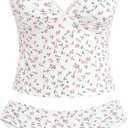 ZAFUL Women's Spaghetti Strap Tankini Swimsuits V Neck Tummy Control Tie Side Thong Bikini Swimsuits 2 Piece Bathing Suits (White, L)