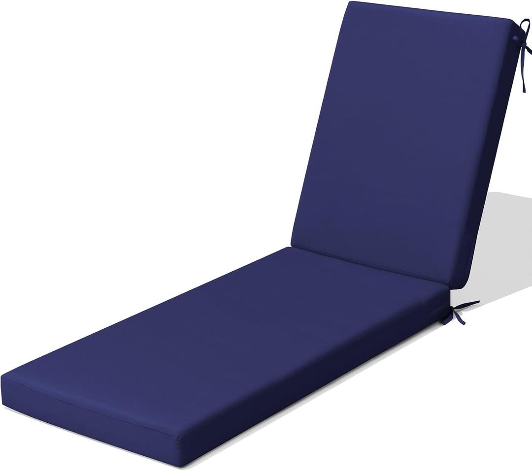 Crestlive Products Chaise Lounge Cushion Outdoor, 72x21x3 Inch, Waterproof & 3-Year Fade Resistant Lounge Chair Cushion for Outdoor Furniture, Patio Cushion for Pool, Lawn, Deck, Navy (72''L x 21''W, Navy-1 Pc)