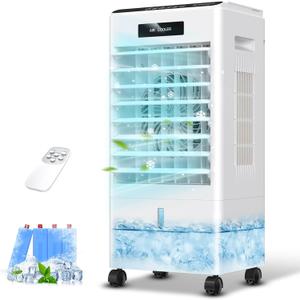 Portable Air Conditioners, Windowless Portable AC with 3 Speeds, 3 Modes, 8L Evaporative Air Cooler w/7H Timer, 90°Oscillation, Remote Control Air Conditioners for Bedroom, Small Room, Home (White)
