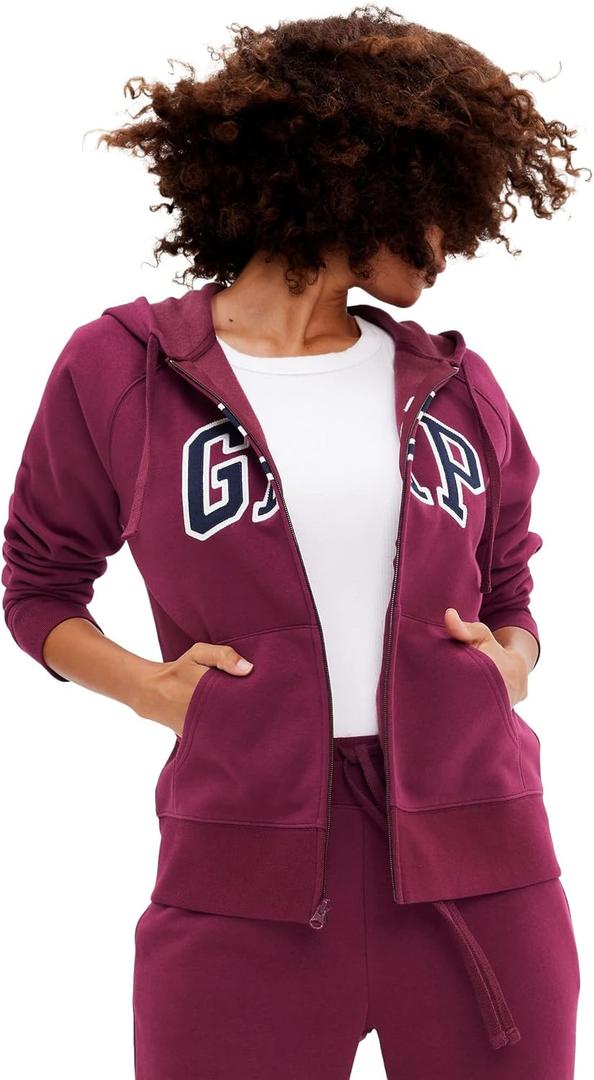 GAP womens Logo Hoodie Hooded Full Zip Sweatshirt (Large, Ruby Wine)