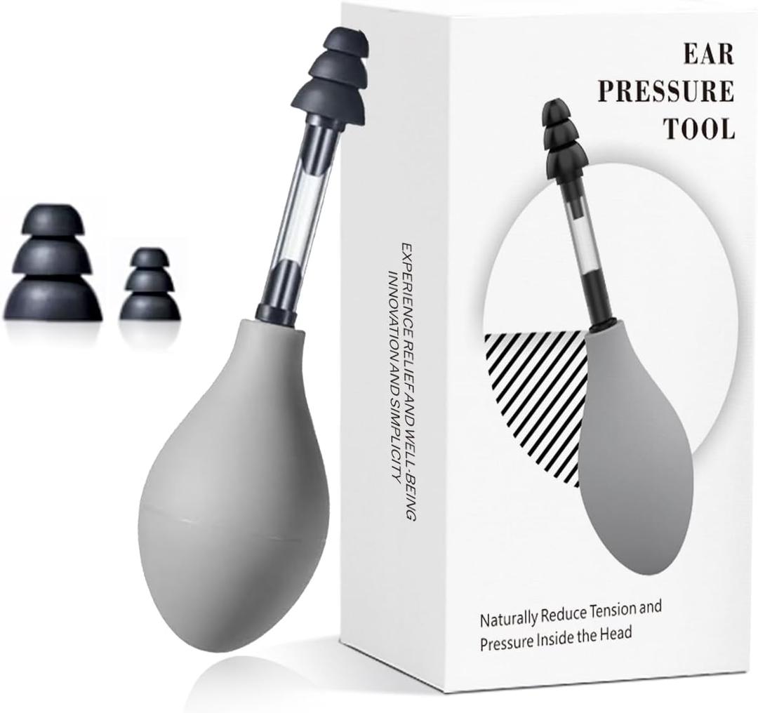 TANNRAN Ear Pressure Relief Suction Device,Migraine and Headache Relief Products,Airplane Ear Tinnitus Relief Through Inner Ear Pressure Balance,Reduces Tension,Equipped with 3 Sizes of Earplugs, Grey