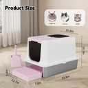 RIZZARI Enclosed Cat Litter Box: Large Top & Front Entry - High-Sided Anti-Scatter Design - Stainless Steel Odor Control - Easy Clean Teflon Non-Stick Coating- Pink Litter Pan - Entryway/Closet Nook