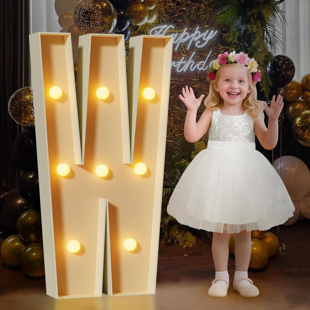 Mixifox 3FT Marquee Letters W, Large Light Up Letters 3 Feet Tall with Lights, Big Letter for Wedding, Engagement, Graduation, Birthday Party Decorations, Pre-Cut Foam Board Kit