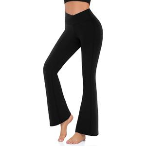 Hi Clasmix Flare Leggings for Women - High Waist Crossover Yoga Pants Tummy Control Bootcut Bell Bottom Jazz Lounge Leggings (Medium, 1-black)