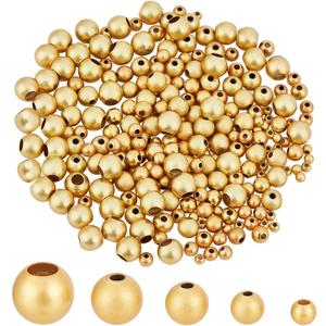PH PandaHall 250pcs 18k Gold Plated Spacer Beads, 5 Size Round Brass Beads Matte Smooth Loose Beads for Summer Bracelet Necklace Jewelry DIY Crafts, 7/6/5/4/3mm