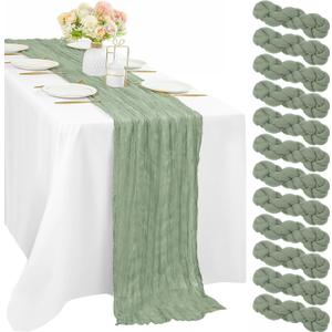 12 Pcs 10FT Sage Green Cheesecloth Table Runner 35 x 120 Inches Long Runner for Tables Gauze Fabric Boho Table Runner Decoration Rustic Sheer Runner for Wedding Baby Shower Birthday Party (Sage Green)
