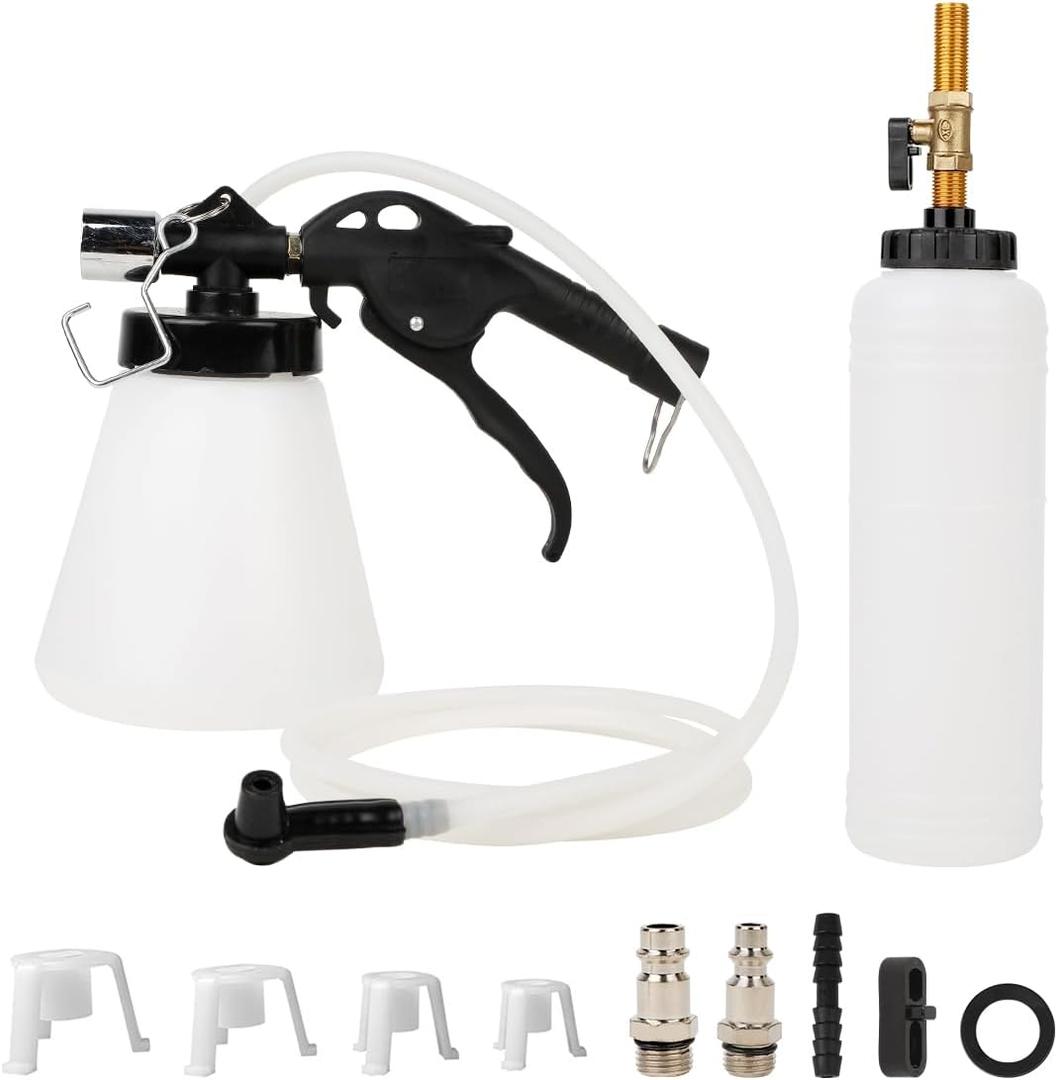 1L Vacuum Brake Bleeder Kit, Brake Bleeder Pneumatic Brake Fluid Bleeder Kit with 8PCS Adapter and 0.75L Refilling Bottle One-Person Operation