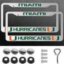 2 Pack License Plate Frame for Miami Hurricanes, 2 Holes Silver License Plate Holder for UM,Universal Aluminum Tag Frame for License Plate for Cover Front and Rear Car Tags (SS-jf)