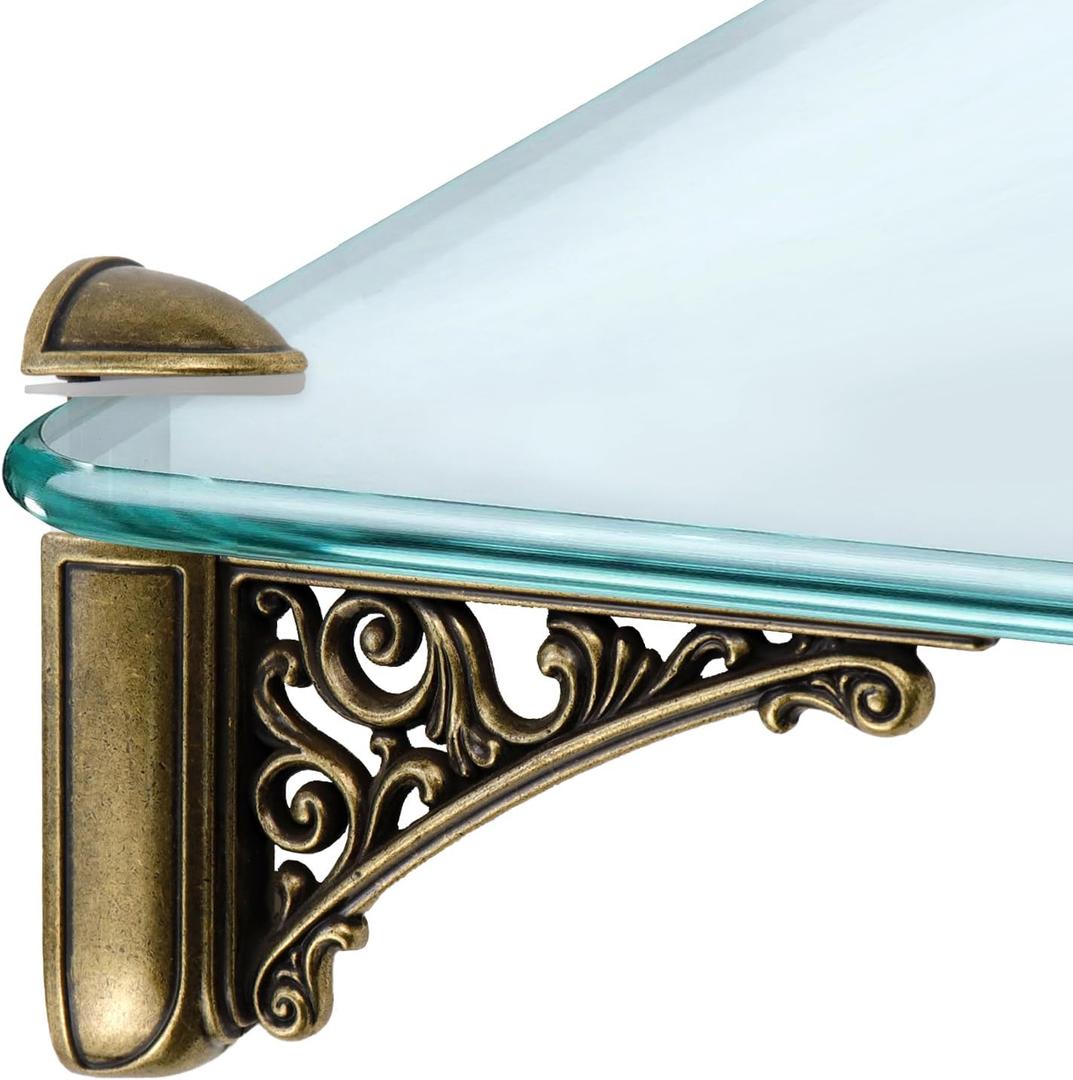 2 Pcs Adjustable Glass Floating Shelf Brackets High Load Capacity Shelf Holder Wall Mount Fit for 0.24"-1.57" Thick Glass Clamps Clip for Bathroom Kitchen Office, Antique Bronze