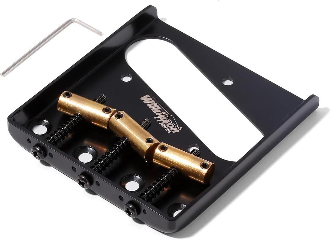 Wilkinson WOT01 2-1/8 inch(54mm) Vintage Telecaster Guitar Bridge Brass 3-Saddles Fixed Bridge for TL Style Electric Guitar (WOT01 Black)
