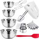 5-Speed Electric Hand Mixer, 4 Large Mixing Bowls Set, Handheld Mixers with Whisks Beater, Stainless Steel Metal Nesting Bowl Measuring Cups Spoons Kitchen Cake Blender for Baking Supplies