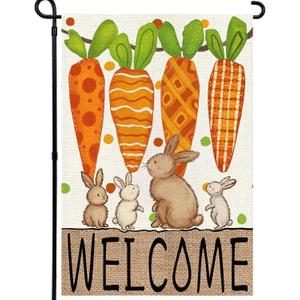 3 x Easter Garden Flag 12x18 Inch, Double Sided Carrots Bunny Flag for Yard Outdoor Decoration