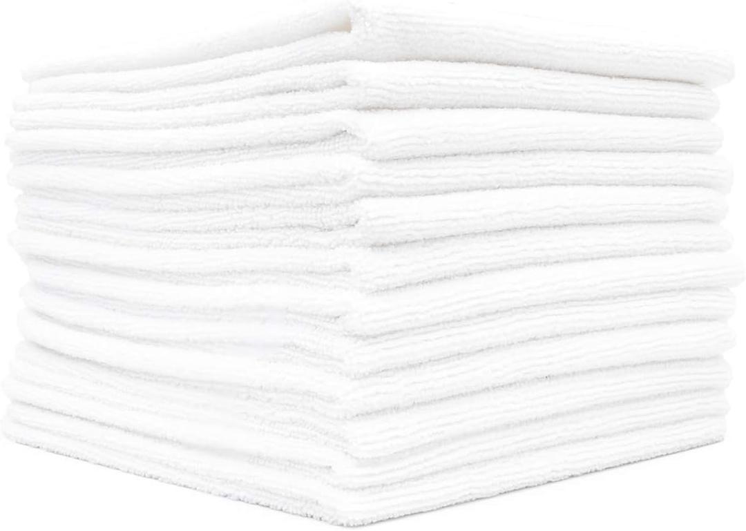 The Rag Company - All-Purpose Microfiber Terry Cleaning Towels - Commercial Grade, Highly Absorbent, Lint-Free, Streak-Free, Kitchens, Bathrooms, Offices, 300gsm, 16in x 16in, White (12-Pack)